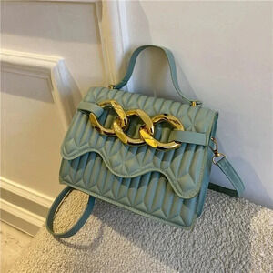Women GREEN Fashion Chain Decorative Flap Design Solid Color Crossbody Bag